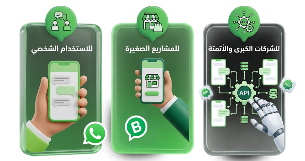 الفرق بين واتساب العادي وواتساب بزنس وواتساب API: أيهما مناسب لعملك؟